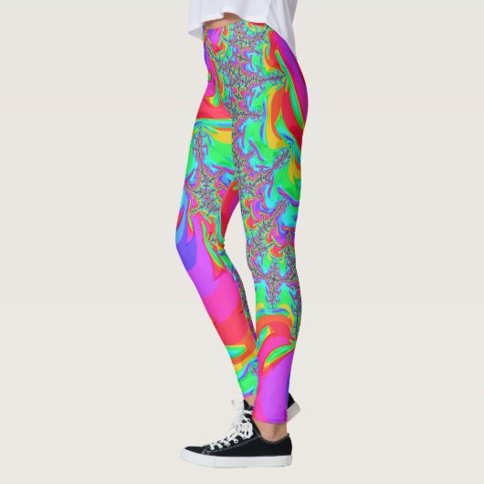 Trippy Retro Vibranntes Neon Rainbow Fraktal Art Leggings (Links)