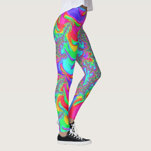 Trippy Retro Vibranntes Neon Rainbow Fraktal Art Leggings (Rechts)