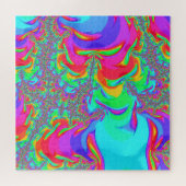 Trippy Retro Vibranntes Neon Rainbow Fraktal Art Puzzle (Horizontal)
