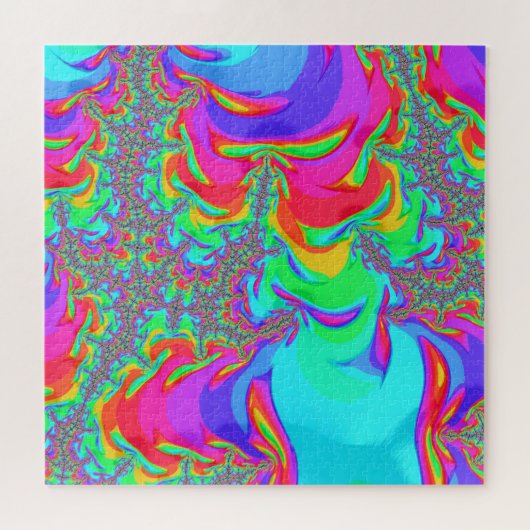 Trippy Retro Vibranntes Neon Rainbow Fraktal Art Puzzle (Horizontal)
