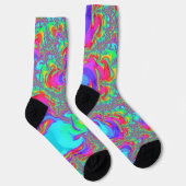Trippy Retro Vibranntes Neon Rainbow Fraktal Art Socken (Rechts)