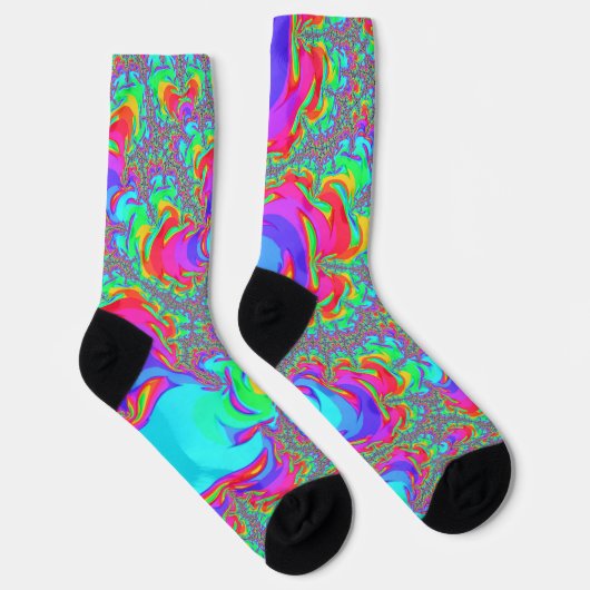 Trippy Retro Vibranntes Neon Rainbow Fraktal Art Socken (Rechts)