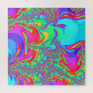 Trippy Retro Vibrante Neon Regenbogen Fraktal Kuns Puzzle