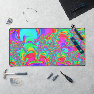 Trippy Retro Vibrante Neon Regenbogen Fraktal Kuns Schreibtischunterlage
