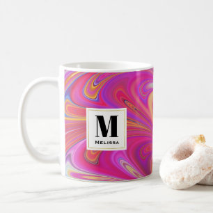 Trippy-Rosa- und Orange-Monogramm für Wirbles Desi Kaffeetasse
