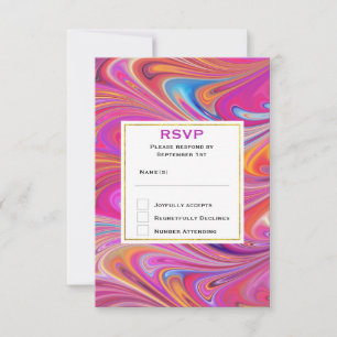 Trippy-Rosa- und Orange-Wirble Design-Hochzeit RSVP Karte