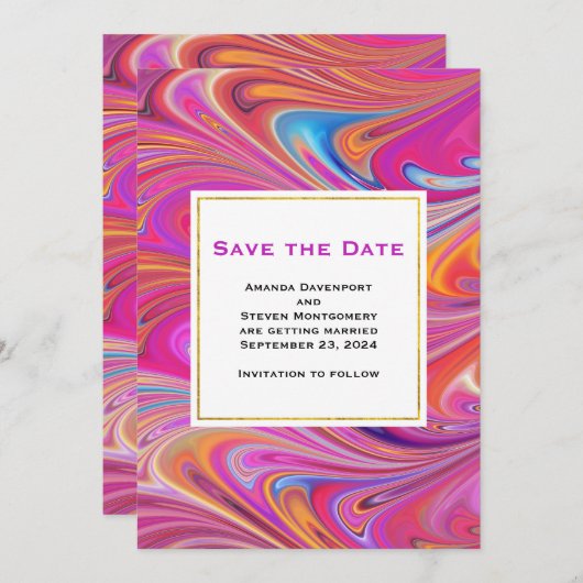 Trippy-Rosa- und Orange-Wirble Design-Hochzeit Save The Date (Vorne/Hinten)