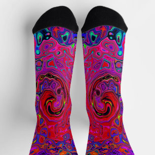 Trippy roter und violetter abstrakter Retro-Flüssi Socken