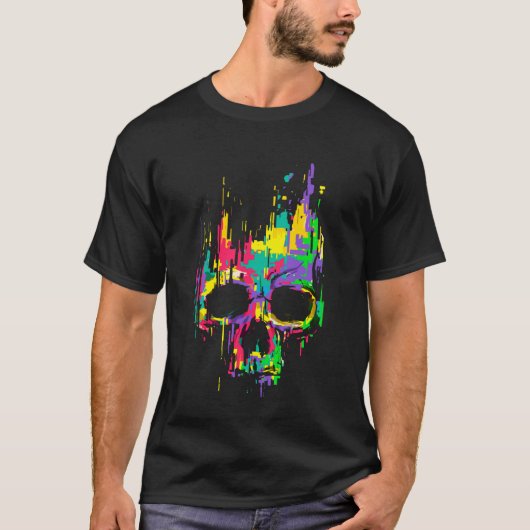 Trippy-Schädel-Pixel-Effekte EDM-Rave-Festival-Hou T-Shirt (Vorderseite)