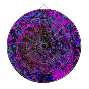 Trippy Schwarz und Magenta Retro Flüssigkeitswirbe Dartscheibe