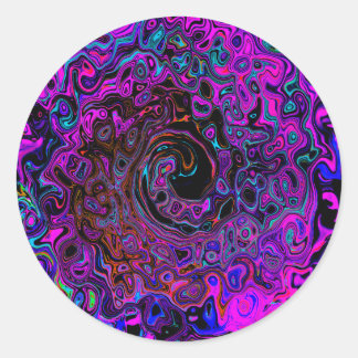 Trippy Schwarz und Magenta Retro Flüssigkeitswirbe Runder Aufkleber