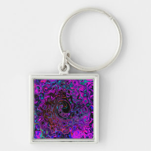 Trippy Schwarz und Magenta Retro Flüssigkeitswirbe Schlüsselanhänger