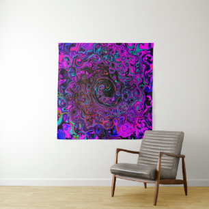Trippy Schwarz und Magenta Retro Flüssigkeitswirbe Wandteppich