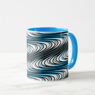 Trippy Schwarz-weiß Blue Wavy Stripes Abstrakt Coo Tasse