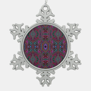 Trippy-Seegrasgrün und Magenta abstraktes Muster Schneeflocken Zinn-Ornament