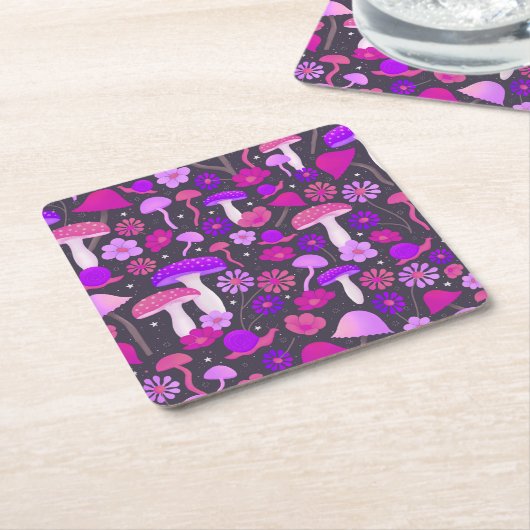Trippy Sevenrooms Pilze pink, Lila und schwarz Rechteckiger Pappuntersetzer (angewinkelt)