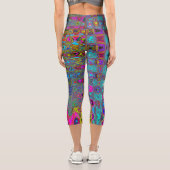 Trippy Sky Blue Abstrakt Retro AtomWaves Capri Leggings (Rückseite)