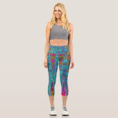 Trippy Sky Blue Abstrakt Retro AtomWaves Capri Leggings (Vorderseite)