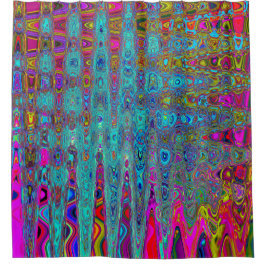 Trippy Sky Blue Abstrakt Retro AtomWaves Duschvorhang