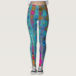 Trippy Sky Blue Abstrakt Retro AtomWaves Leggings