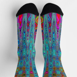 Trippy Sky Blue Abstrakt Retro AtomWaves Socken