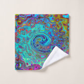 Trippy Sky Blue Abstrakt Retro Liquid Swirl Badhandtuch Set (Waschlappen)