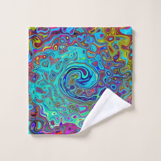 Trippy Sky Blue Abstrakt Retro Liquid Swirl Badhandtuch Set (Waschlappen)