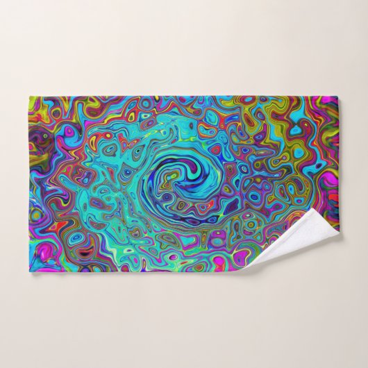 Trippy Sky Blue Abstrakt Retro Liquid Swirl Badhandtuch Set (Handtuch)
