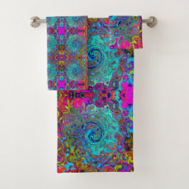 Trippy Sky Blue Abstrakt Retro Liquid Swirl Badhandtuch Set