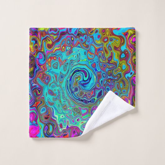 Trippy Sky Blue Abstrakt Retro Liquid Swirl Badhandtuch Set (Waschlappen)
