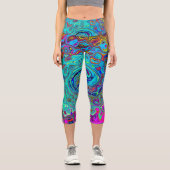 Trippy Sky Blue Abstrakt Retro Liquid Swirl Capri Leggings (Vorderseite)