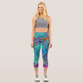 Trippy Sky Blue Abstrakt Retro Liquid Swirl Capri Leggings (Vorderseite)