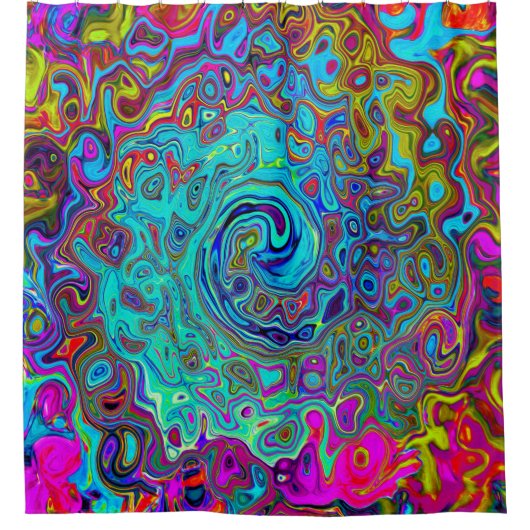 Trippy Sky Blue Abstrakt Retro Liquid Swirl Duschvorhang (Vorderseite)