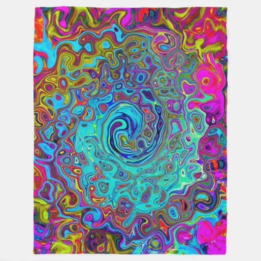 Trippy Sky Blue Abstrakt Retro Liquid Swirl Fleecedecke (Vorderseite)