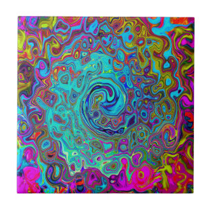 Trippy Sky Blue Abstrakt Retro Liquid Swirl Fliese