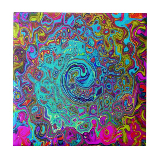Trippy Sky Blue Abstrakt Retro Liquid Swirl Fliese (Vorderseite)