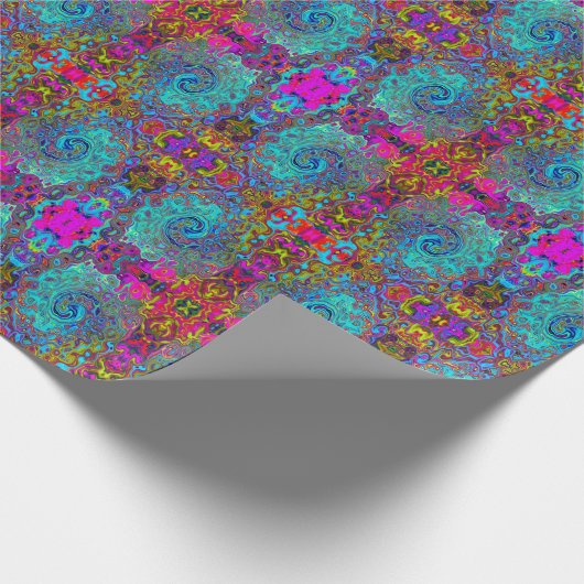 Trippy Sky Blue Abstrakt Retro Liquid Swirl Geschenkpapier (Ecke)
