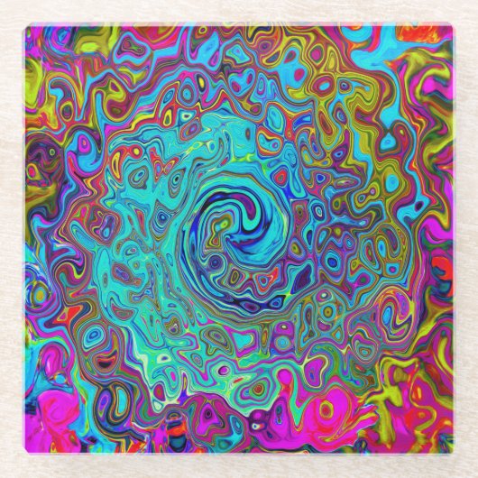 Trippy Sky Blue Abstrakt Retro Liquid Swirl Glasuntersetzer (Vorderseite)