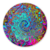 Trippy Sky Blue Abstrakt Retro Liquid Swirl Keramikknauf (Vorderseite)