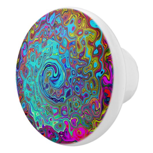 Trippy Sky Blue Abstrakt Retro Liquid Swirl Keramikknauf (Rechts)