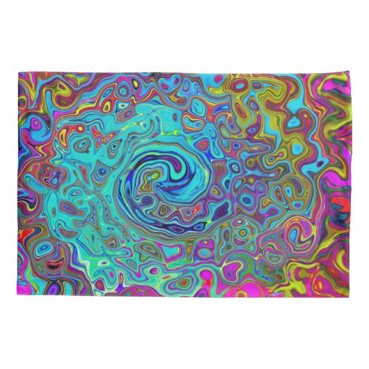 Trippy Sky Blue Abstrakt Retro Liquid Swirl Kissenbezug (Rückseite)