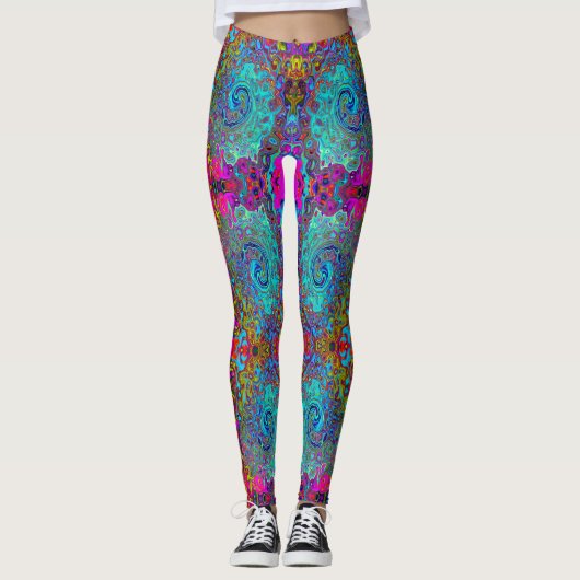 Trippy Sky Blue Abstrakt Retro Liquid Swirl Leggings (Vorderseite)