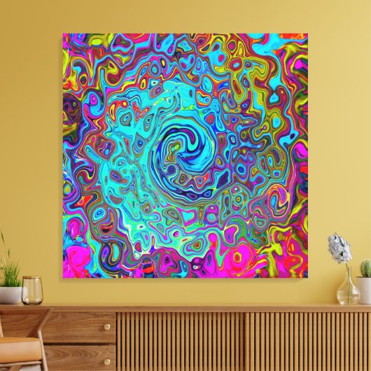 Trippy Sky Blue Abstrakt Retro Liquid Swirl Leinwanddruck (Insitu (Wohnzimmer))