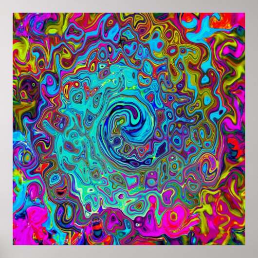 Trippy Sky Blue Abstrakt Retro Liquid Swirl Poster (Vorne)
