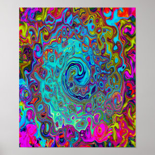 Trippy Sky Blue Abstrakt Retro Liquid Swirl Poster
