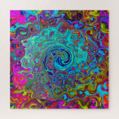 Trippy Sky Blue Abstrakt Retro Liquid Swirl Puzzle (Horizontal)