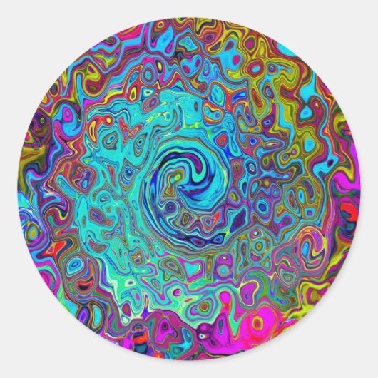 Trippy Sky Blue Abstrakt Retro Liquid Swirl Runder Aufkleber (Vorderseite)