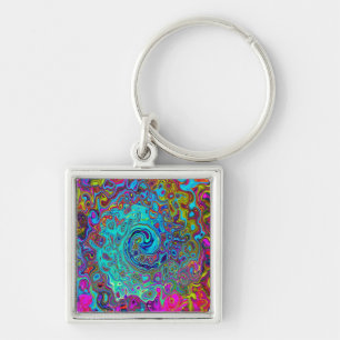 Trippy Sky Blue Abstrakt Retro Liquid Swirl Schlüsselanhänger