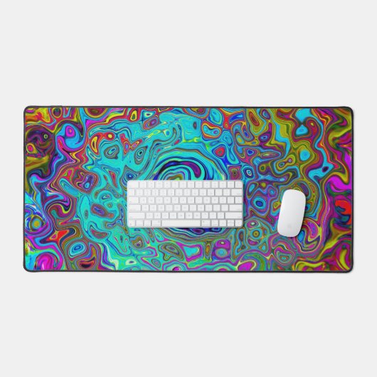 Trippy Sky Blue Abstrakt Retro Liquid Swirl Schreibtischunterlage (Tastatur & Maus)