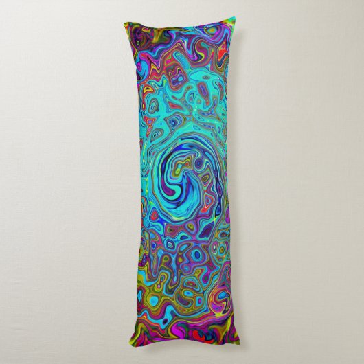 Trippy Sky Blue Abstrakt Retro Liquid Swirl Seitenschläferkissen (Rückseite (Vertikal))